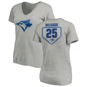 Carlos Delgado Women's Toronto Blue Jays RBI Slim Fit V-Neck T-Shirt - Heathered Gray