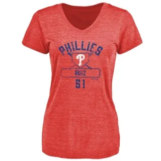 Carlos Ruiz Women's Philadelphia Phillies Base Runner Tri-Blend T-Shirt - Red