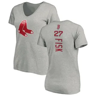 Carlton Fisk Women's Boston Red Sox Backer Slim Fit T-Shirt - Ash