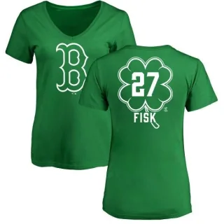 Carlton Fisk Women's Boston Red Sox Dubliner Name & Number V-Neck T-Shirt - Kelly Green