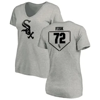 Carlton Fisk Women's Chicago White Sox RBI Slim Fit V-Neck T-Shirt - Heathered Gray