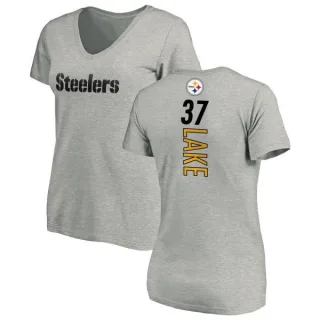 Carnell Lake Women's Pittsburgh Steelers Backer V-Neck T-Shirt - Ash