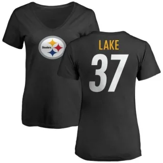 Carnell Lake Women's Pittsburgh Steelers Name & Number Logo Slim Fit T-Shirt - Black