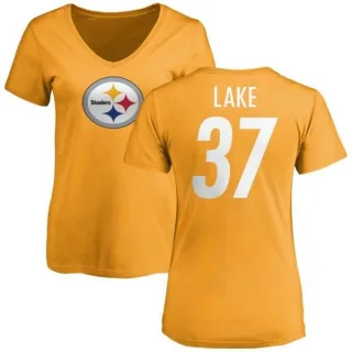 Carnell Lake Women's Pittsburgh Steelers Name & Number Logo Slim Fit T-Shirt - Gold