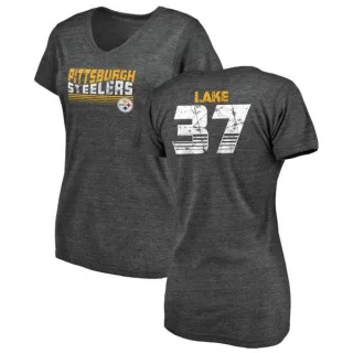 Carnell Lake Women's Pittsburgh Steelers Retro Tri-Blend V-Neck T-Shirt - Black