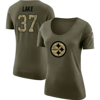 Carnell Lake Women's Pittsburgh Steelers Salute to Service Olive Legend Scoop Neck T-Shirt