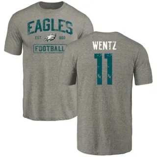 Carson Wentz Philadelphia Eagles Gray Distressed Name & Number Tri-Blend T-Shirt