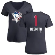 Casey DeSmith Women's Pittsburgh Penguins Name and Number Banner Wave V-Neck T-Shirt - Navy