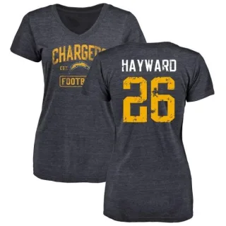 Casey Hayward Women's Los Angeles Chargers Distressed Name & Number Slim Fit V-Neck T-Shirt - Navy