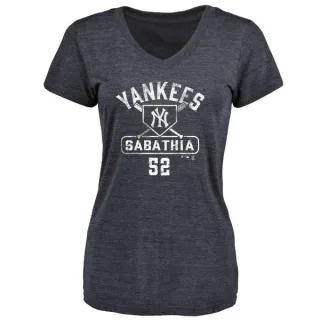 CC Sabathia Women's New York Yankees Base Runner Tri-Blend T-Shirt - Navy