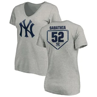 CC Sabathia Women's New York Yankees RBI Slim Fit V-Neck T-Shirt - Heathered Gray