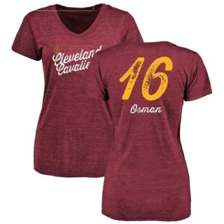 Cedi Osman Women's Cleveland Cavaliers Wine Sideline Tri-Blend V-Neck T-Shirt