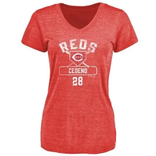 Cesar Cedeno Women's Cincinnati Reds Base Runner Tri-Blend T-Shirt - Red