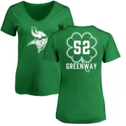 Chad Greenway Women's Minnesota Vikings Green St. Patrick's Day Name & Number V-Neck T-Shirt