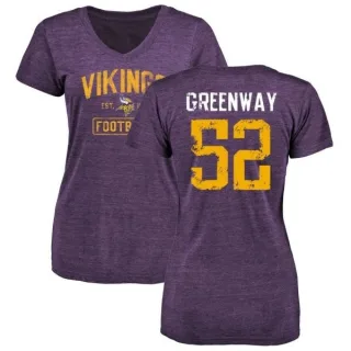 Chad Greenway Women's Minnesota Vikings Purple Distressed Name & Number Tri-Blend V-Neck T-Shirt