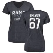 Chandler Brewer Women's Los Angeles Rams Distressed Name & Number Tri-Blend V-Neck T-Shirt - Navy