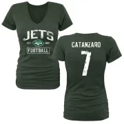 Chandler Catanzaro Women's New York Jets Green Distressed Name & Number Tri-Blend V-Neck T-Shirt