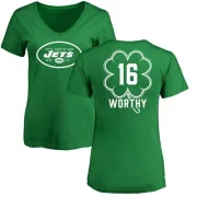 Chandler Worthy Women's New York Jets Green St. Patrick's Day Name & Number V-Neck T-Shirt