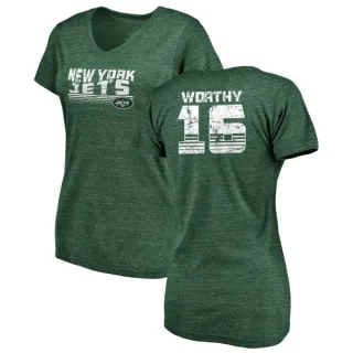 Chandler Worthy Women's New York Jets Retro Tri-Blend V-Neck T-Shirt - Green