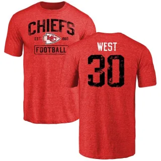 Charcandrick West Kansas City Chiefs Red Distressed Name & Number Tri-Blend T-Shirt