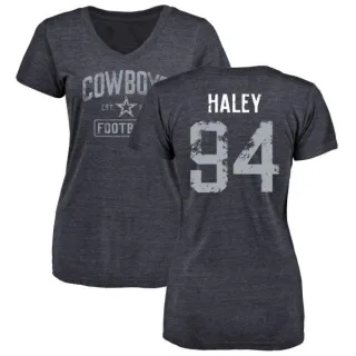 Charles Haley Women's Dallas Cowboys Distressed Name & Number Tri-Blend V-Neck T-Shirt - Navy