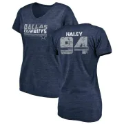 Charles Haley Women's Dallas Cowboys Retro Tri-Blend V-Neck T-Shirt - Navy