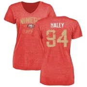 Charles Haley Women's San Francisco 49ers Distressed Name & Number Tri-Blend T-Shirt - Red