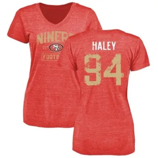 Charles Haley Women's San Francisco 49ers Distressed Name & Number Tri-Blend T-Shirt - Red