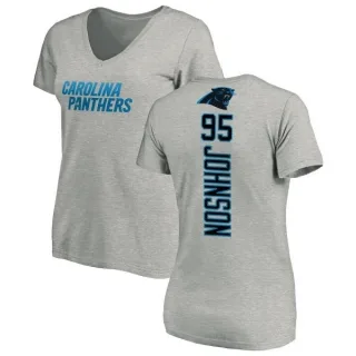 Charles Johnson Women's Carolina Panthers Backer V-Neck T-Shirt - Ash