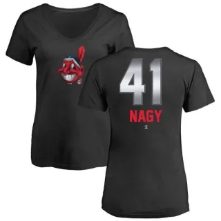 Charles Nagy Women's Cleveland Indians Midnight Mascot V-Neck T-Shirt - Black