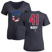 Charles Nagy Women's Cleveland Indians Name and Number Banner Wave V-Neck T-Shirt - Navy