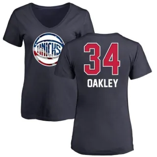 Charles Oakley Women's New York Knicks Navy Name and Number Banner Wave V-Neck T-Shirt