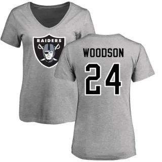 Charles Woodson Women's Oakland Raiders Name & Number Logo Slim Fit T-Shirt - Ash