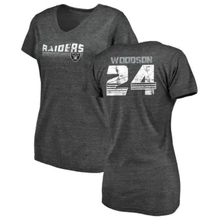 Charles Woodson Women's Oakland Raiders Retro Tri-Blend V-Neck T-Shirt - Black