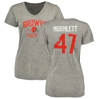 Charley Hughlett Women's Cleveland Browns Heather Gray Distressed Name & Number Tri-Blend V-Neck T-Shirt