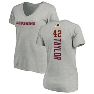 Charley Taylor Women's Washington Redskins Backer V-Neck T-Shirt - Ash