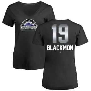 Charlie Blackmon Women's Colorado Rockies Midnight Mascot V-Neck T-Shirt - Black