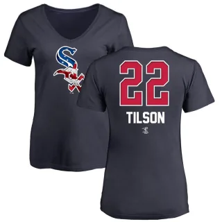 Charlie Tilson Women's Chicago White Sox Name and Number Banner Wave V-Neck T-Shirt - Navy