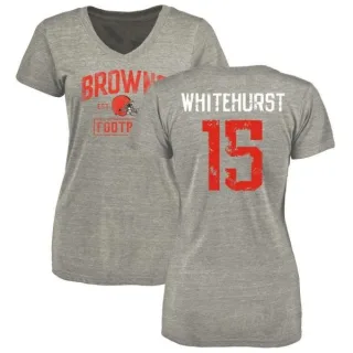 Charlie Whitehurst Women's Cleveland Browns Heather Gray Distressed Name & Number Tri-Blend V-Neck T-Shirt