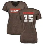 Charlie Whitehurst Women's Cleveland Browns Retro Tri-Blend V-Neck T-Shirt - Brown