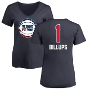 Chauncey Billups Women's Detroit Pistons Navy Name and Number Banner Wave V-Neck T-Shirt