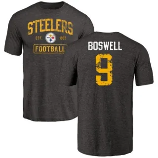 Chris Boswell Pittsburgh Steelers Black Distressed Name & Number Tri-Blend T-Shirt