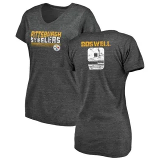 Chris Boswell Women's Pittsburgh Steelers Retro Tri-Blend V-Neck T-Shirt - Black