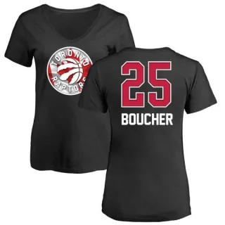 Chris Boucher Women's Toronto Raptors Black Name and Number Banner Wave V-Neck T-Shirt