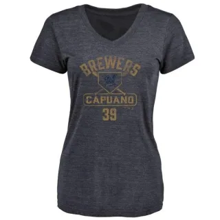 Chris Capuano Women's Milwaukee Brewers Base Runner Tri-Blend T-Shirt - Navy