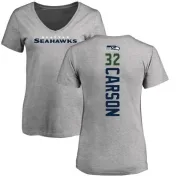 Chris Carson Women's Seattle Seahawks Backer V-Neck T-Shirt - Ash