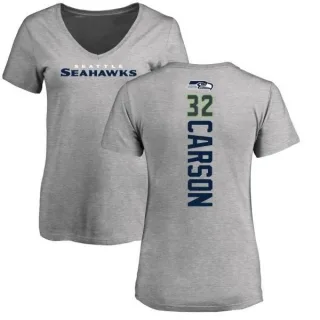 Chris Carson Women's Seattle Seahawks Backer V-Neck T-Shirt - Ash