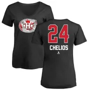 Chris Chelios Women's Montreal Canadiens Name and Number Banner Wave V-Neck T-Shirt - Black