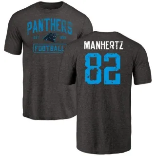 Chris Manhertz Carolina Panthers Black Distressed Name & Number Tri-Blend T-Shirt