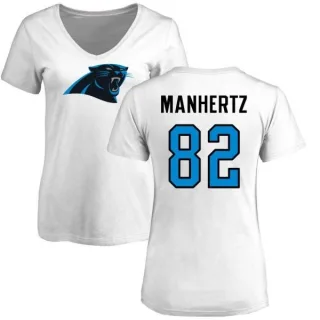 Chris Manhertz Women's Carolina Panthers Name & Number Logo Slim Fit T-Shirt - White